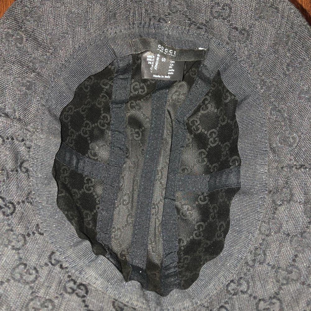 Gucci Original Black Beige Leather Strip GG Bucket Hat. Size M - Picture 5 of 8
